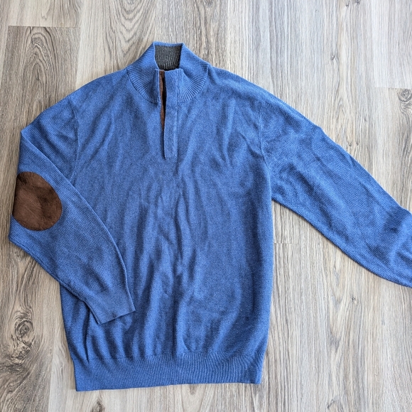 Jos. A. Bank Other - Jos. A. Bank Blue‎ Half Zip Pull Over Sweater Elbow Patches XL Like New